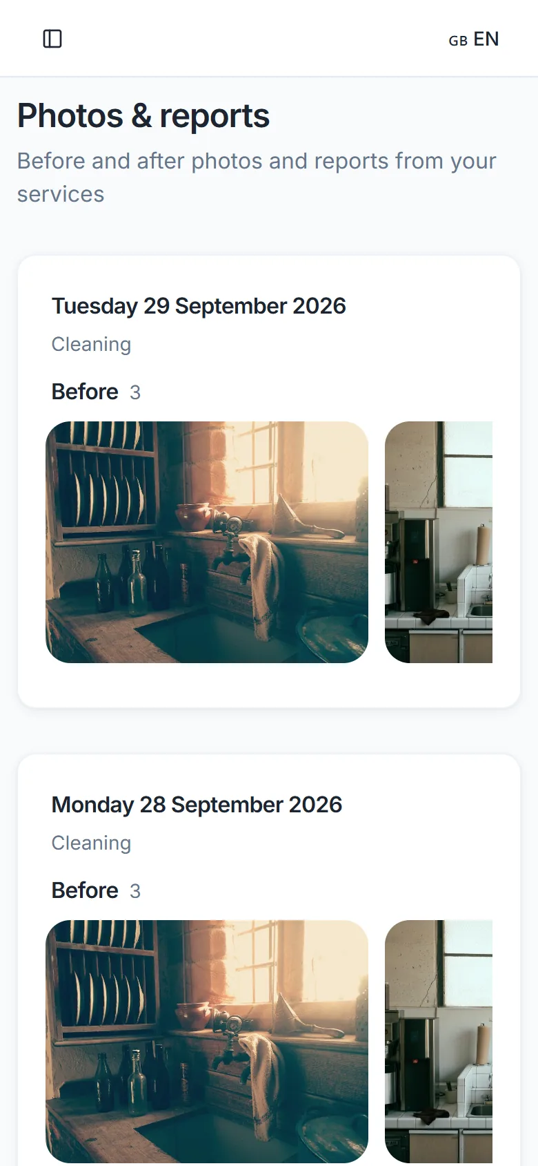 Before and after photos in the customer portal